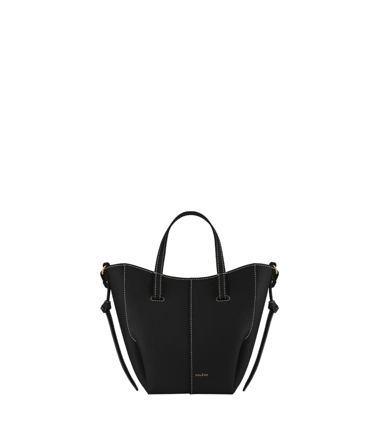 Cyme Tote Nano Edition zwart met textuur en ecru stiksels