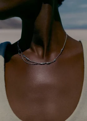 Eroz dubbele ketting, zilverkleurig, van met rhodium verguld messing
