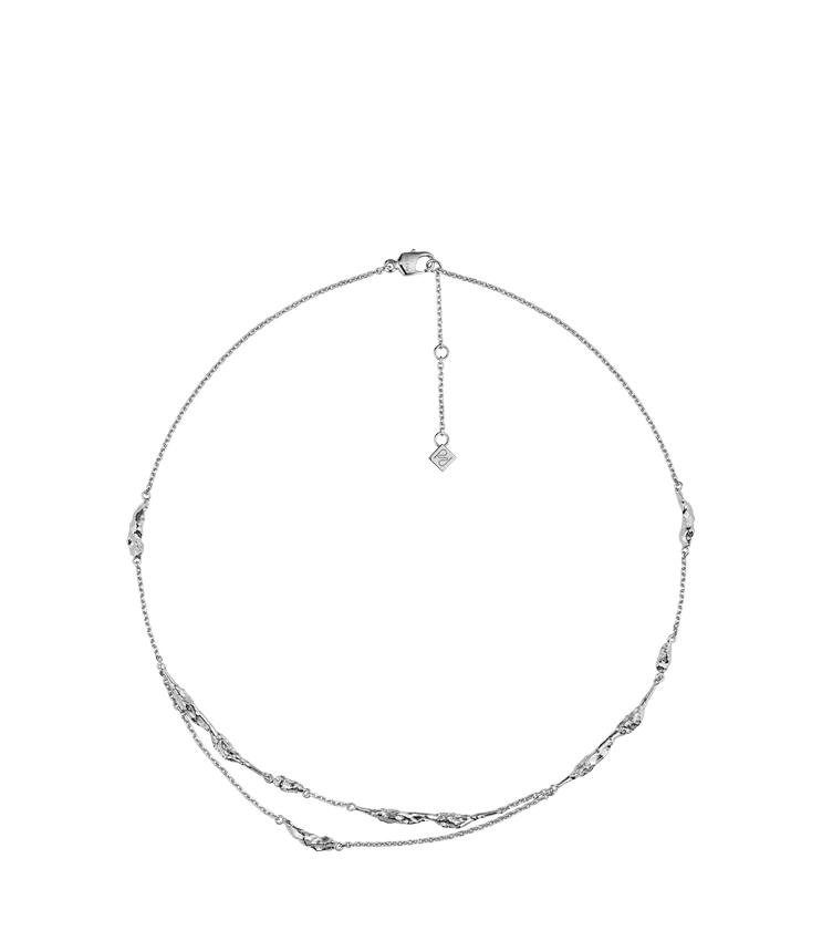 Eroz dubbele ketting, zilverkleurig, van met rhodium verguld messing