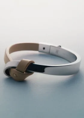 Ormé-armband Edition Zilver in rhodium met taupe leer