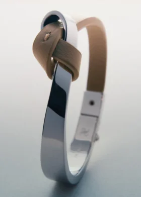 Ormé-armband Edition Zilver in rhodium met taupe leer