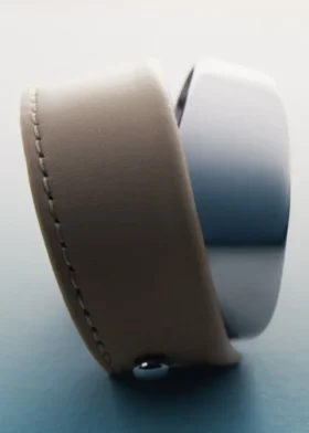 Ormé Cuff Edition Zilver in rhodium met taupekleurig leer