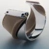 Ormé Cuff Edition Zilver in rhodium met taupekleurig leer