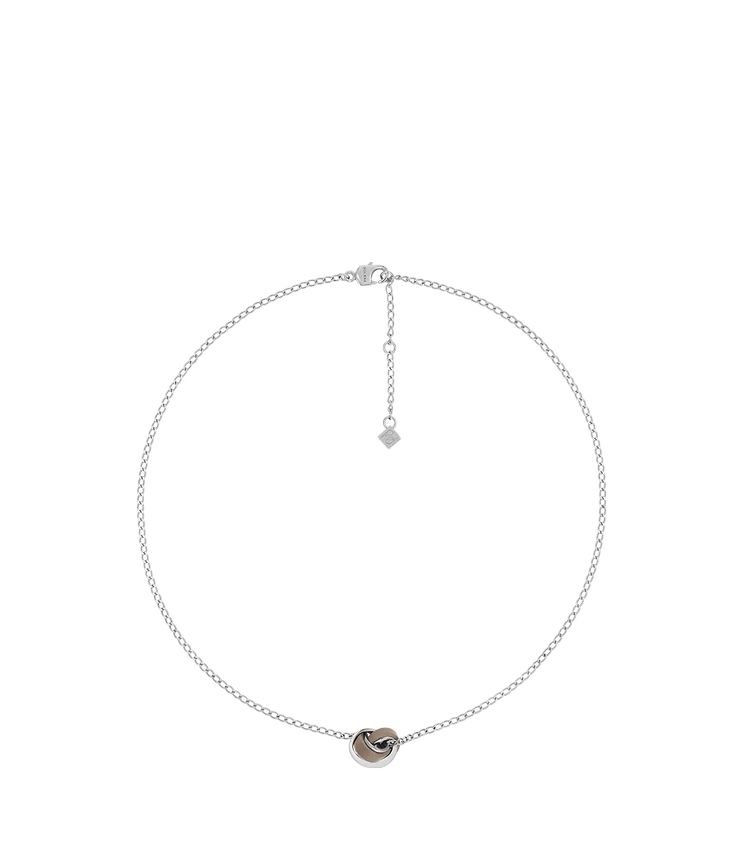 Ormé ketting, rhodiumverzilverd met taupekleurig leer