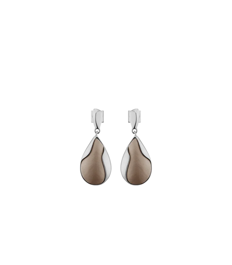 Ormé Oorbellen Edition Zilver gerhodineerd met taupe leer