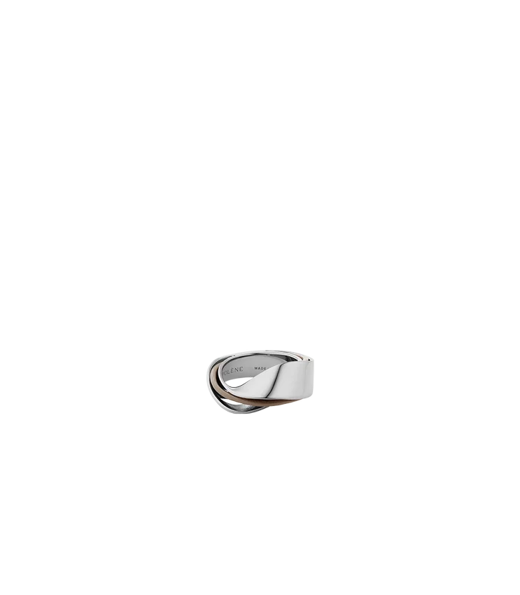 Ormé-ring, zilver met rhodiumlaag en taupekleurig leer